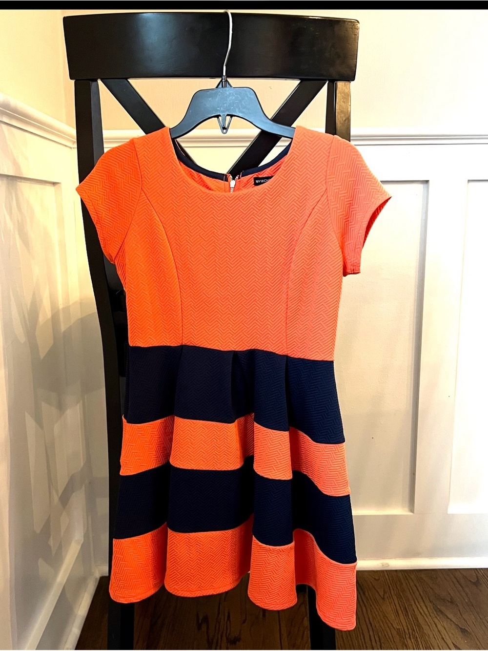My Michelle Orange and Navy Striped Fit & Flare Dress
